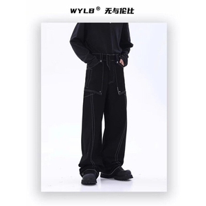 W9676-P68 网图现货 新款美式复古明线设计直筒牛仔裤图片