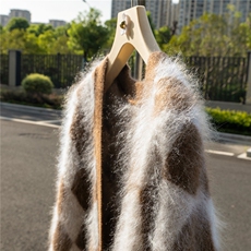 韩系100%山羊绒针织格子外套女拼色拉绒长袖慵懒风针织开衫，女装羊绒衫，诚赞羊绒