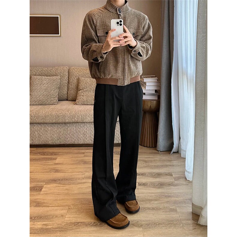 美式cleanfit立褶微喇西裤男女显高显瘦直筒垂坠感休闲裤K319-P45图片
