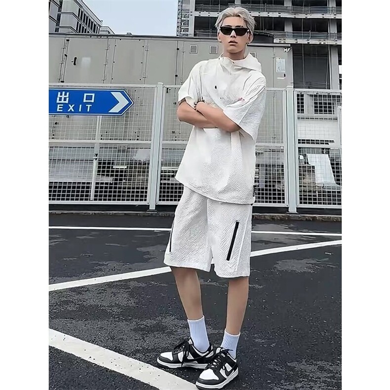 【连帽泡泡纱防晒衣】夏季潮牌短袖百搭宽松T恤套装TZ113-P68,男装防晒衣,星座1213