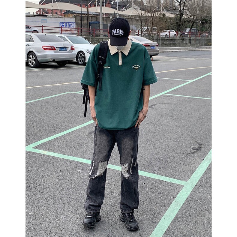 情侣装夏装2026新款港风宽松polo衫翻领夏季男装短袖T恤S187-P48,男装Polo衫,电商A233-1