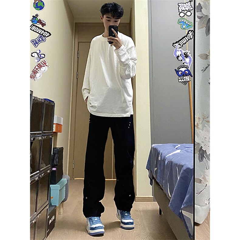 B221美式ins高街暗黑小众个性铆钉小脚牛仔裤LK23142-P65控88,男装牛仔裤,电商B221