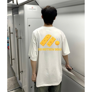 抖音得物 210克现货宽松纯棉美式潮牌印花落肩袖纯棉T恤AT21101图片