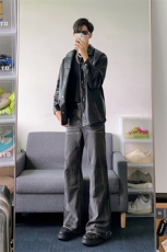B221美式ins高街暗黑重工艺宽松微喇牛仔裤LK23128-P60控78，男装牛仔裤，电商B221