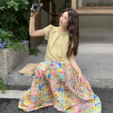 清凉短袖上衣碎花半身裙套装2C158-8694-P145-K208，女装套装/套裙，2C158