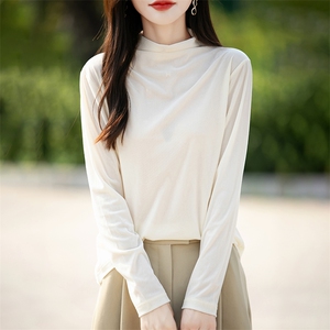 时尚百搭女士秋冬半高领打底衫 简约纯色修身显瘦长袖针织衫图片