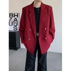 秋装新中式DK红色大码双排扣西服禁欲系西服外套翻领情侣装外套，男装西服，星座909