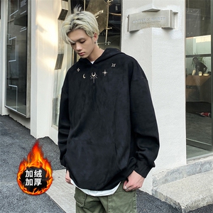 麂皮绒加绒卫衣DC5313-TP65 控价88冬季港风潮牌刺绣连帽上衣男图片
