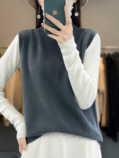 圆领新款针织吊带女无袖纯色马甲简约百搭宽松套头上衣，女装针织衫/毛衣，戎洋