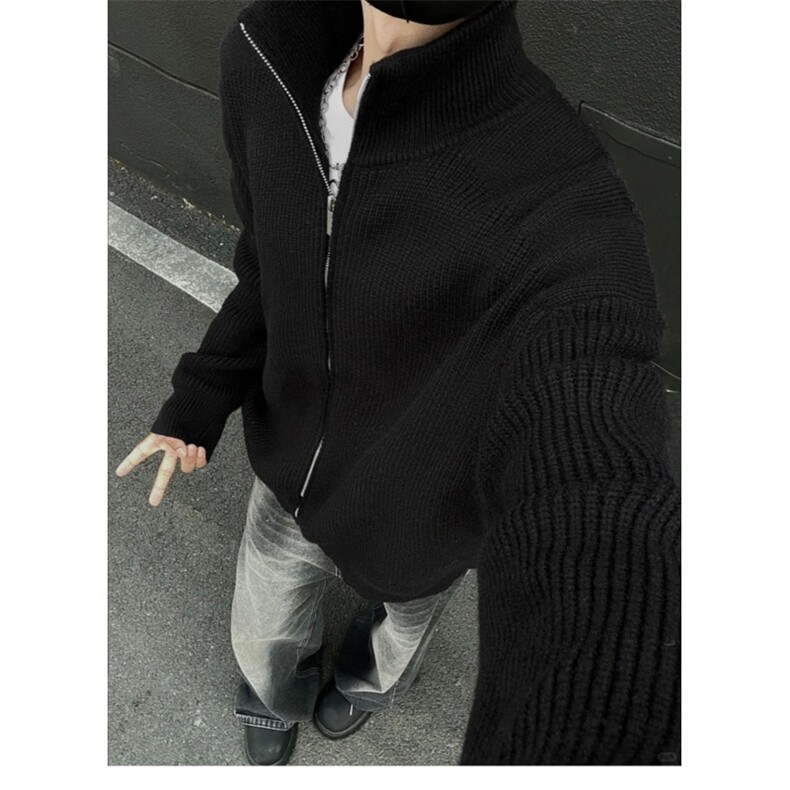灰色立领针织开衫外套男秋冬情侣线衫cleanfit慵懒MY295-P49图片
