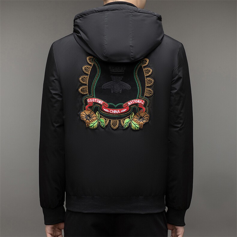 新款男士连帽纯色羽绒服中年商务休闲上衣冬季厚款保暖白鸭绒外套,男装羽绒服,电商B212（原钱塘6029）