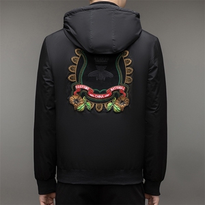 新款男士连帽纯色羽绒服中年商务休闲上衣冬季厚款保暖白鸭绒外套图片