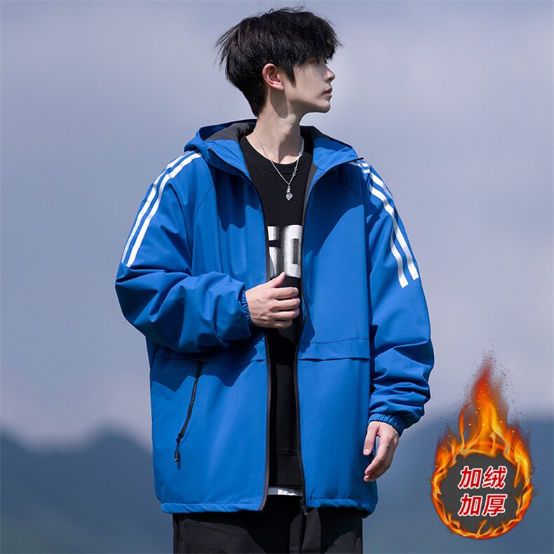 美式复古三条杠立领夹克男秋冬季加绒潮牌宽松拉链情侣开衫外套,男装夹克,星座225-1
