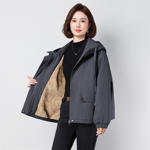 纯棉加绒加厚款派克服2588款宽松做旧连帽拉链纯色长袖派克服图片