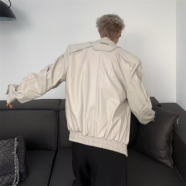 皮夹克外套男秋冬美式复古高街重磅PU皮衣短款痞帅机车服,男装夹克,星座506A