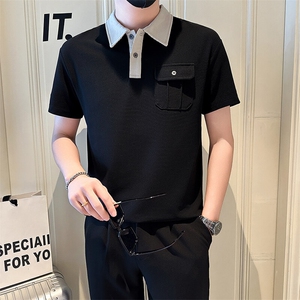 店主风社会小伙男士POLO衫新款异色翻领口袋款T恤301A-1/PL99/P55图片