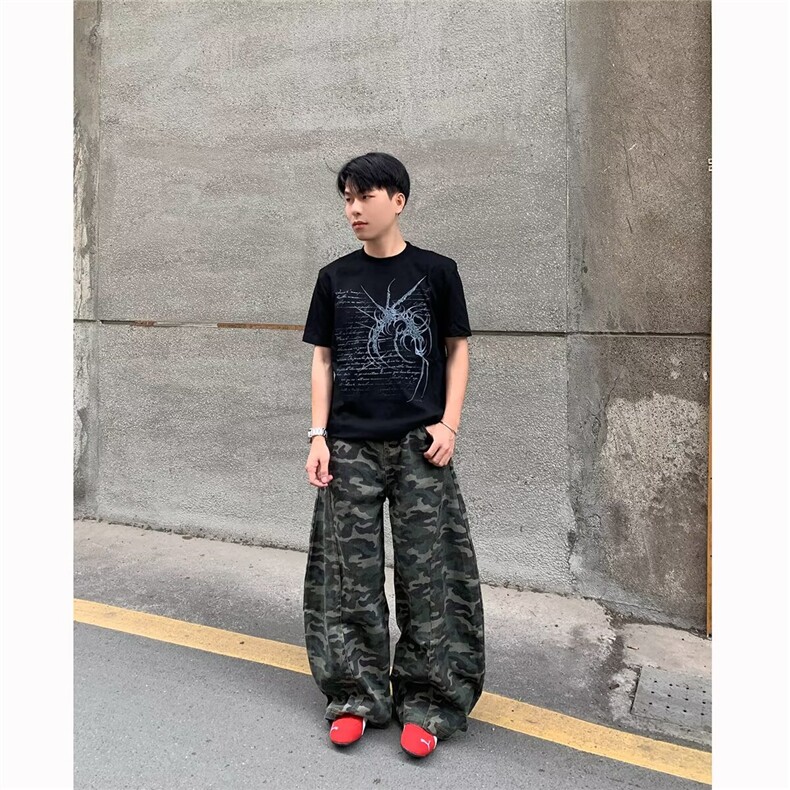 2026美式高街迷彩阔腿牛仔裤直筒显瘦拖地长裤子K83116-P45网络图,男装牛仔裤,电商B245