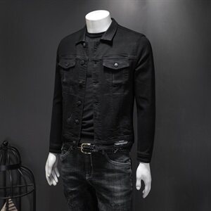 2021春款黑色潮牌刺绣牛仔衣男夹克QT6027-8917图片