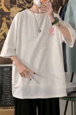 YT26237-P30亚短袖t恤男大码五分袖男宽松七分袖海报风，男装T恤，电商A040