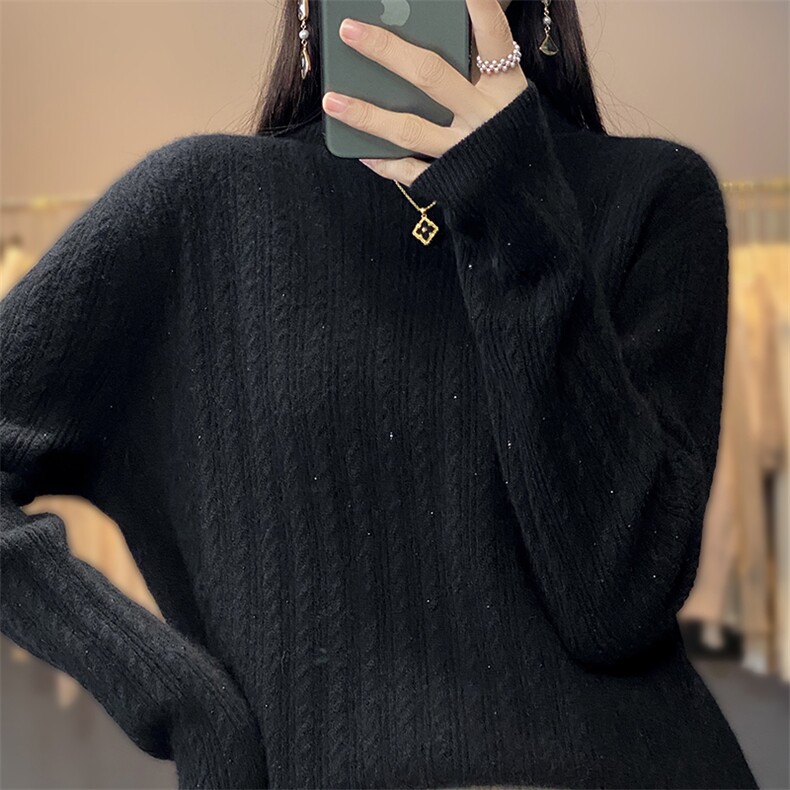 秋冬新款立体扭花烫钻羊毛毛衫时尚百搭显瘦保暖针织衫,女装羊毛衫,科源羊绒