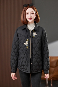 2025冬季新款现货时尚潮流简约宽松刺绣绣花妈妈短款棉服图片