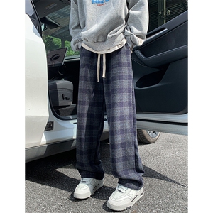 8XL-M 特大码加厚毛呢料格子休闲裤宽松直筒长裤子男裤毛呢裤K946图片