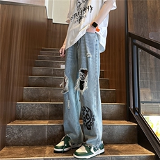 k1080-p55-控78M-5XL现货oversizecleanfit风黄泥牛仔裤破洞，男装牛仔裤，星座116