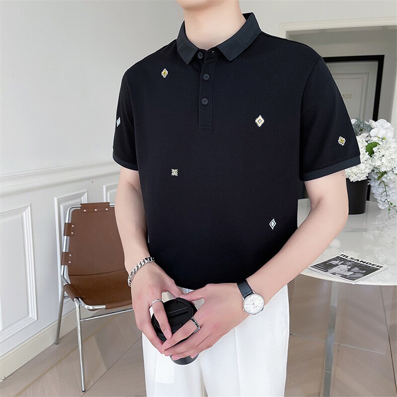 夏季满铺刺绣款POLO短袖男T恤翻领轻熟 6290-P55图片
