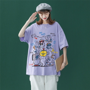 中性 2023夏季潮ins圆领个性卡通印花宽松短袖T恤 T18 P25控35图片