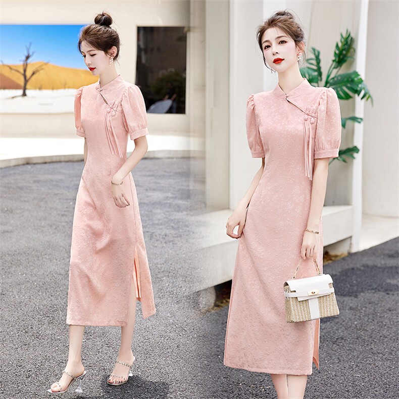 新中式改良旗袍连衣裙女2025夏季新款高端气质年轻款少女开叉裙子，女装连衣裙，关键词