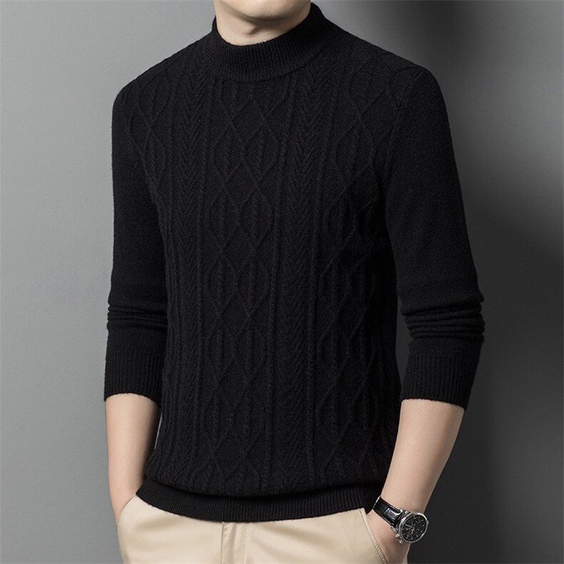 纯色半高领休闲毛衣中青年男士2024秋冬季新款潮流男装打底上衣男图片