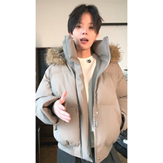 现货三防重磅硬挺boxy短款羽绒棉衣座山雕大毛毛领PU皮棉服外套冬，男装棉衣，电商A443