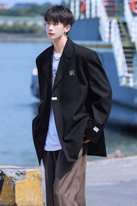 2025港风金属搭扣潮流西服大码M-5XL高级西装领男XF77068P85控128图片