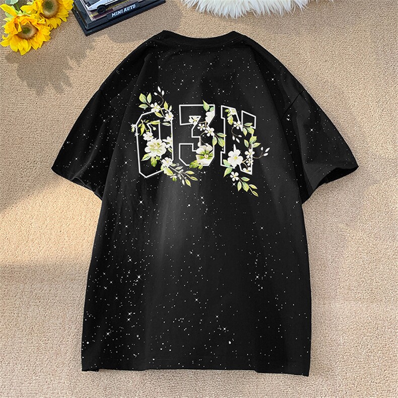 可48小时发货支持抖音得物来样二开美式满天星亮片短袖T恤MTX634,男装T恤,电商A486