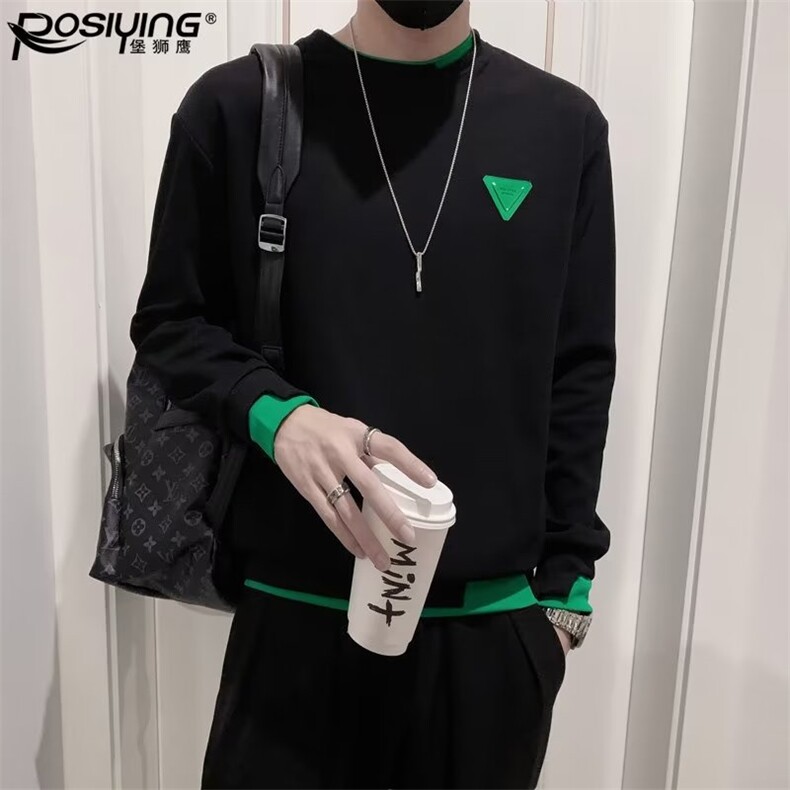拼接重磅卫衣男潮流痞帅爱心印花男装高级感长袖t恤2026春秋,男装T恤,星座218-1（原230）
