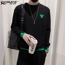 拼接重磅卫衣男潮流痞帅爱心印花男装高级感长袖t恤2026春秋，男装T恤，星座218-1（原230）