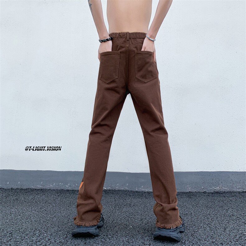 B221美式ins高街暗黑喷墨休闲破洞微喇牛仔裤LK23088-P65控88,男装牛仔裤,电商B221