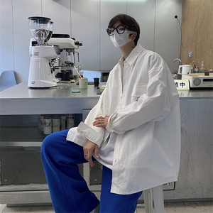 XZ213-CS006-P45控58 港风大码潮牌痞帅ins工装纯色长袖翻领衬衫图片