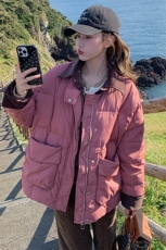 独特超好看树莓粉色短款羽绒服女冬2024年新款高级感美式夹克外套，女装羽绒服，浙宝305