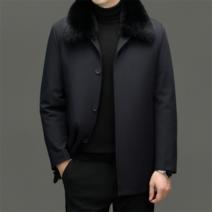 XL-YR8981新款冬季男士鸭绒羽绒服狐狸毛领保暖外套修身风衣大衣图片