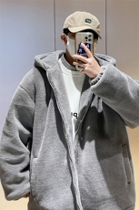M9017P98港风外景休闲连帽棉衣纯色百搭羊羔毛外套学生情侣冬，男装棉衣，电商A026-1