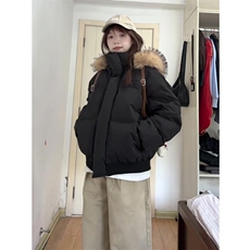 现货三防重磅硬挺boxy短款羽绒棉衣座山雕大毛毛领PU皮棉服外套冬，男装棉衣，电商A443