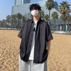 花衬衫男短袖夏季条纹休闲上衣服外套翻领大码衬衣A012/863P35，男装衬衫，电商A012