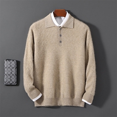 2025年秋季新款百搭男士半身扭花加厚保暖polo领羊毛衫，男装羊毛衫，邓利维
