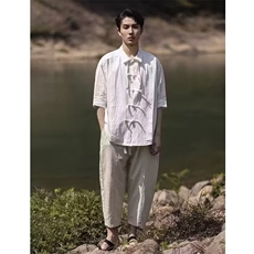 C302-P43新中式男装潮复古衬衫2025夏季新款短袖垂感高级衬衣，男装T恤，电商B323A