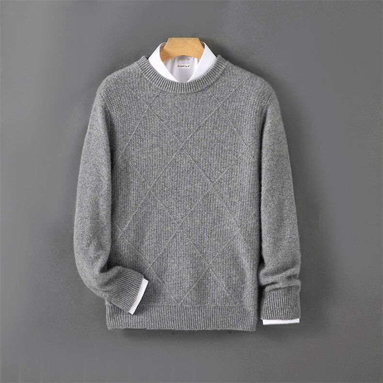 品质男羊毛衫羊毛菱形绞花设计简约休闲高领保暖百搭男装，男装羊毛衫，嘉日羊绒