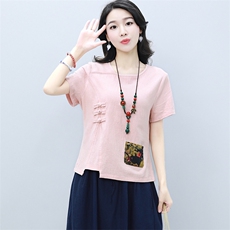 气质时尚韩版甜美纯色优雅简约T恤圆领2021年夏季中长款，女装T恤，雪樱依海