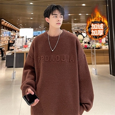 冬款韩版圆领毛衣男士加绒加厚套头oversize毛线衫MY106J加绒-P65，男装针织衫/毛衣，电商A001