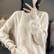 25秋冬新款V领100纯羊毛衫女流苏边长袖毛衣宽松慵懒风打底羊绒衫，女装羊毛衫，郡淞羊绒