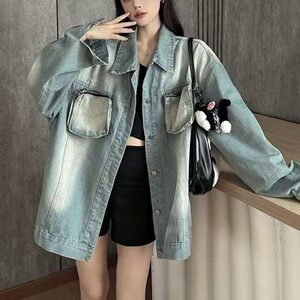 美式高街水洗复古做旧牛仔夹克男秋季潮牌百搭情侣工装外套 JW160图片